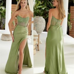 New With Tags Strapless Corset Beaded Bodice Long Formal Dress & Prom Dress $210