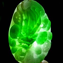 Burmese icy type A jadeite jade pendant lucky Dragon. Certified.