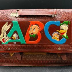 RARE VINTAGE looney tunes Disney leather briefcase MALETAS ABC 