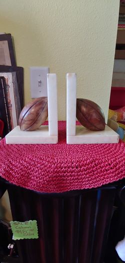 VINTAGE MARBLE FOOTBALL BOOKENDS