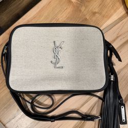 Saint Laurent Linen Canvas Monogram Lou Camera Bag Black
