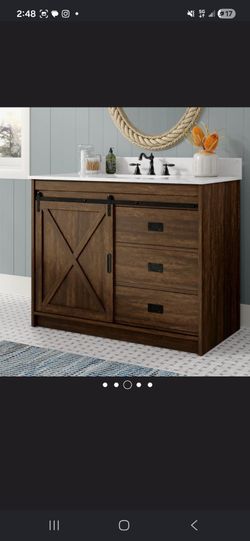 36in SOLID WOOD VANITY WITH KARBLE TOP AND STAINLESS STEEL FAUCETS