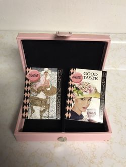 Coca-Cola Advertisement Playing Cards—Set Of 2 With Branded Pink Faux Leather Case
