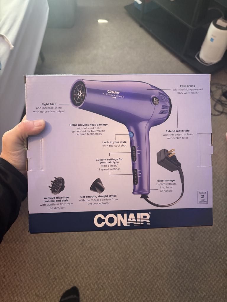 Con Air Retractable Cord Blow Dryer