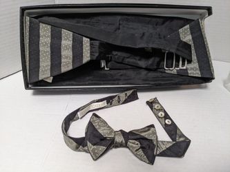 Carrot & Gibbs Vintage Black Gray Silk Cummerbund & Bow Tie Nordstrom Open Box Never Used