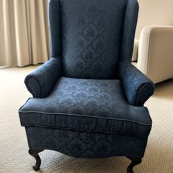 Elegant Blue Wingback Chair – Excellent Condition
