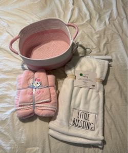 Brand new baby blankets & basket - all with tags still attached