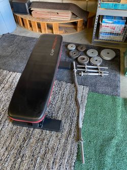 Weights and bench plus accessories