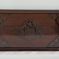Vintage Hand-Carved Wood Marquetry U.S. Air Force Pilot Wings 15.75 x 9