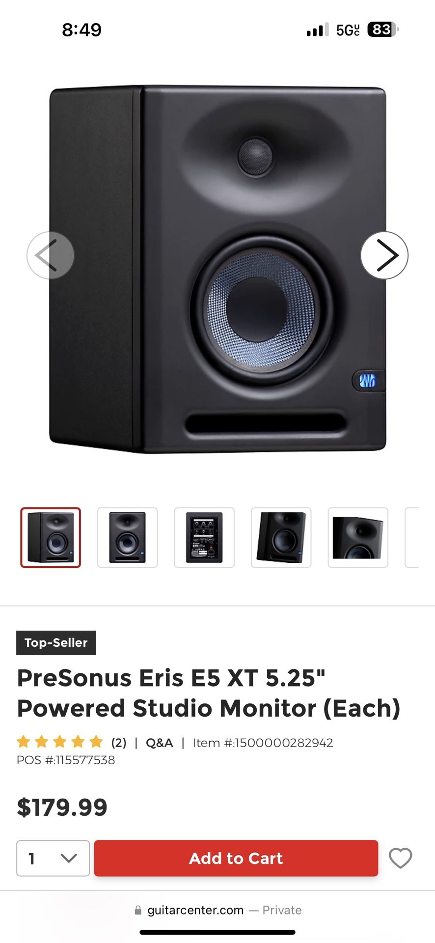 Presonus Eris 5 Recording Studio Monitors (pair) Brand New 