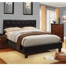 Brand New Black Platform Bed with Crystal Buttons