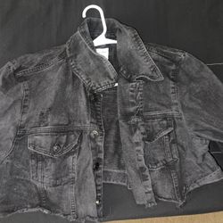 Black washed crop denim jacket