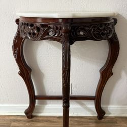 Marble Top Half-Moon Wood Console Table