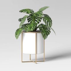 Modern White and Gold Threshold Round Iron Planter Pot