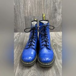 Dr. Martens Blue Patent Leather Oil-Resistant Combat Boots Women 9 Men 8 Unidrx