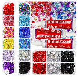 Rhinestone Glue Clear with Rhinestones for Crafts Clothing Clothes,  Bedazzler kit with Rhinestones Flatback for Tumblers Fabric Shoes, Rainbow  Colorful Flat Bac…