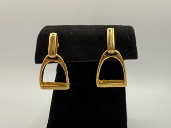 Vintage P Stacy Gold Equestrian Stirrup Dangle Earrings Signed