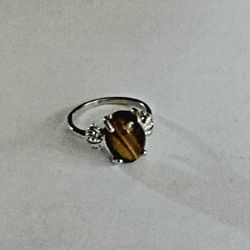UNISEX NEW SIZE 8 STRIPED TIGER EYE SILVER ACCENT RING 