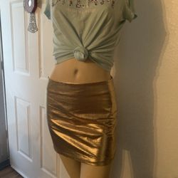 Leather Miniskirt Gold Size Small