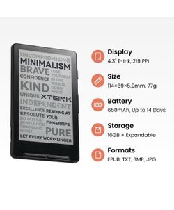 X4 E-Book Reader (Developer Edition), 4.3" Pocket E-Ink eReader