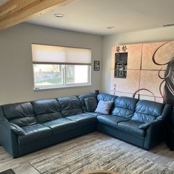 Real Leather Couch with Pull Out Bed