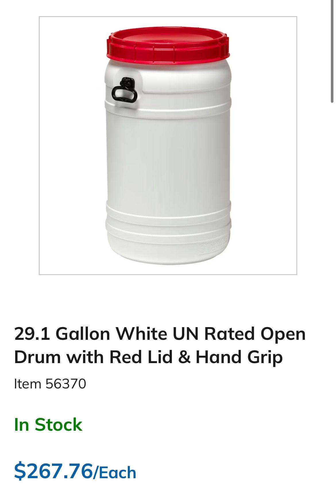 30 Gallon White Open Drum with Red Lid