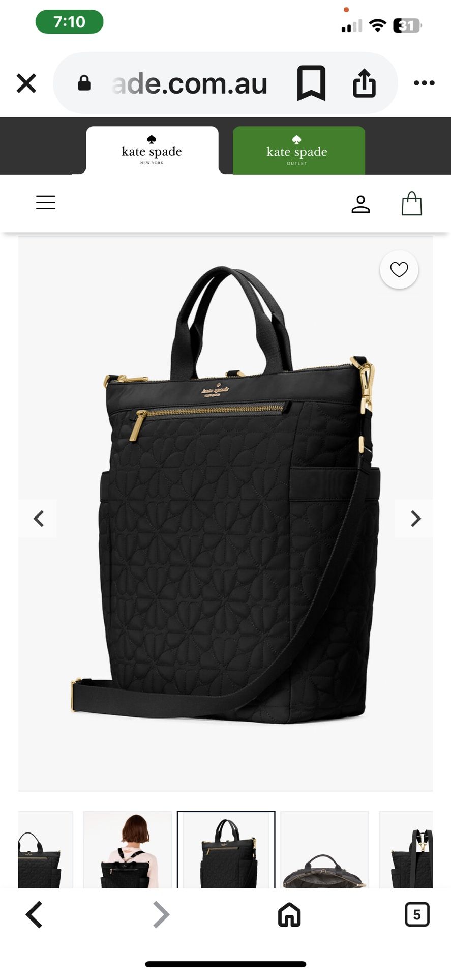 Spade Flower Quilted Fabric Convertible Backpack