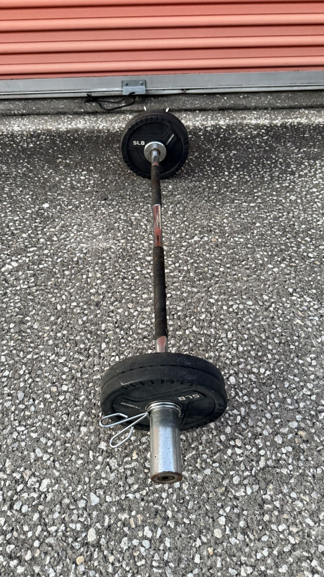 Olympic E-Z curl bar with clamps and weights