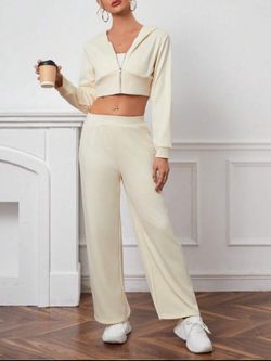 Zip Up Crop Hoodie & Wide Leg Pants *NEW*