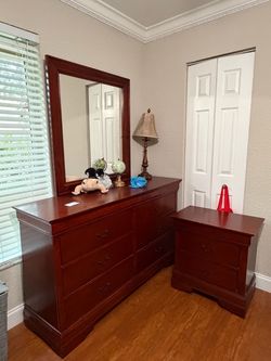 Wood Dresser with Mirror and Nightstand Set