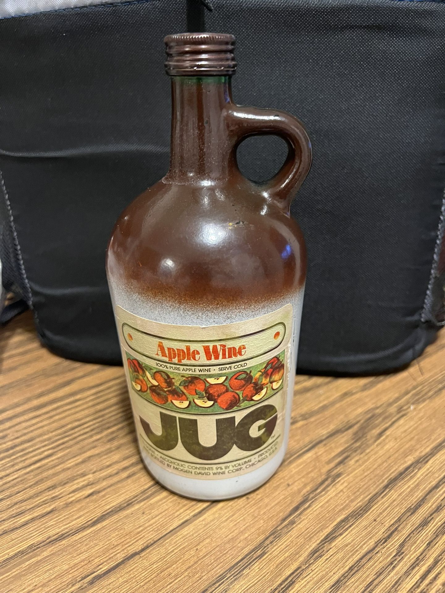 Vintage Apple Jug, 1970s, brown bottle 