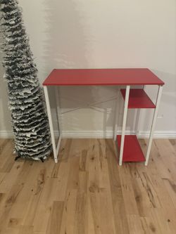 Red Office Desk with Shelves and a Hook 16" x 32"