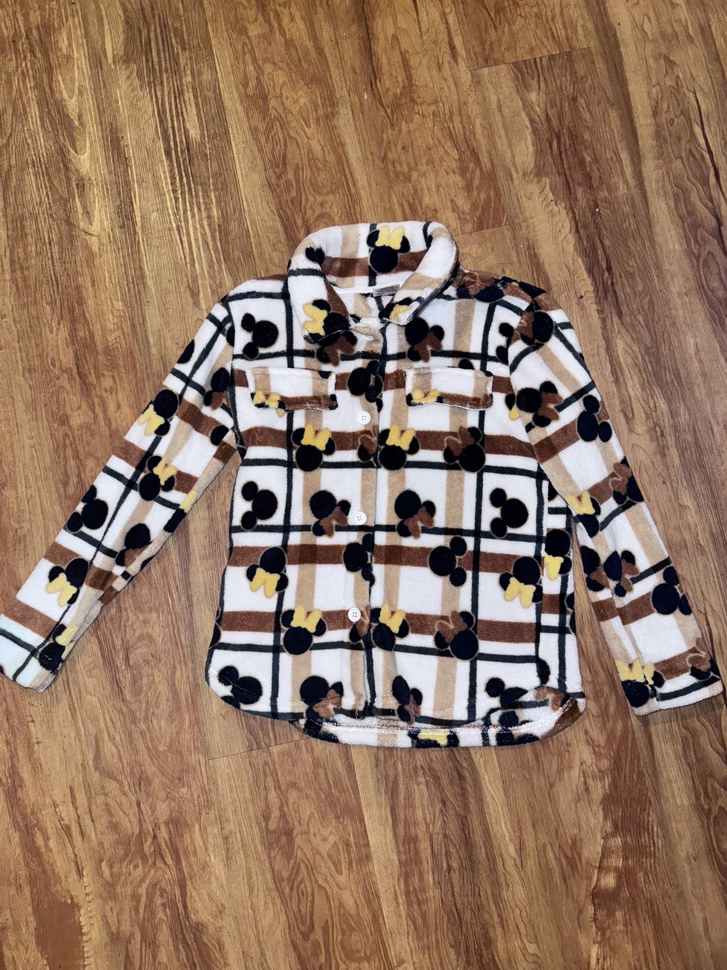 Disney Mickey & Minnie Mouse Kids Fleece Size M 7-8 Long Sleeve Button Down fron