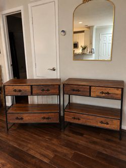 Industrial Wood and Metal Dresser Set of 2
