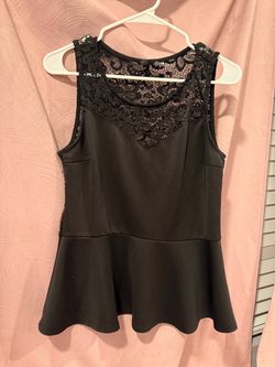 Black Lace Yoke Peplum Top