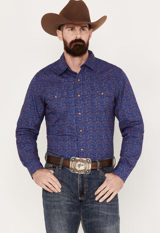 Wrangler Retro Mens Floral Western Snap Long Sleeve Shirt 100% Cotton Size Small