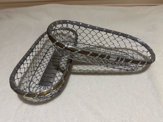 Silver Metal Wire Serving Baskets with Gold Accent