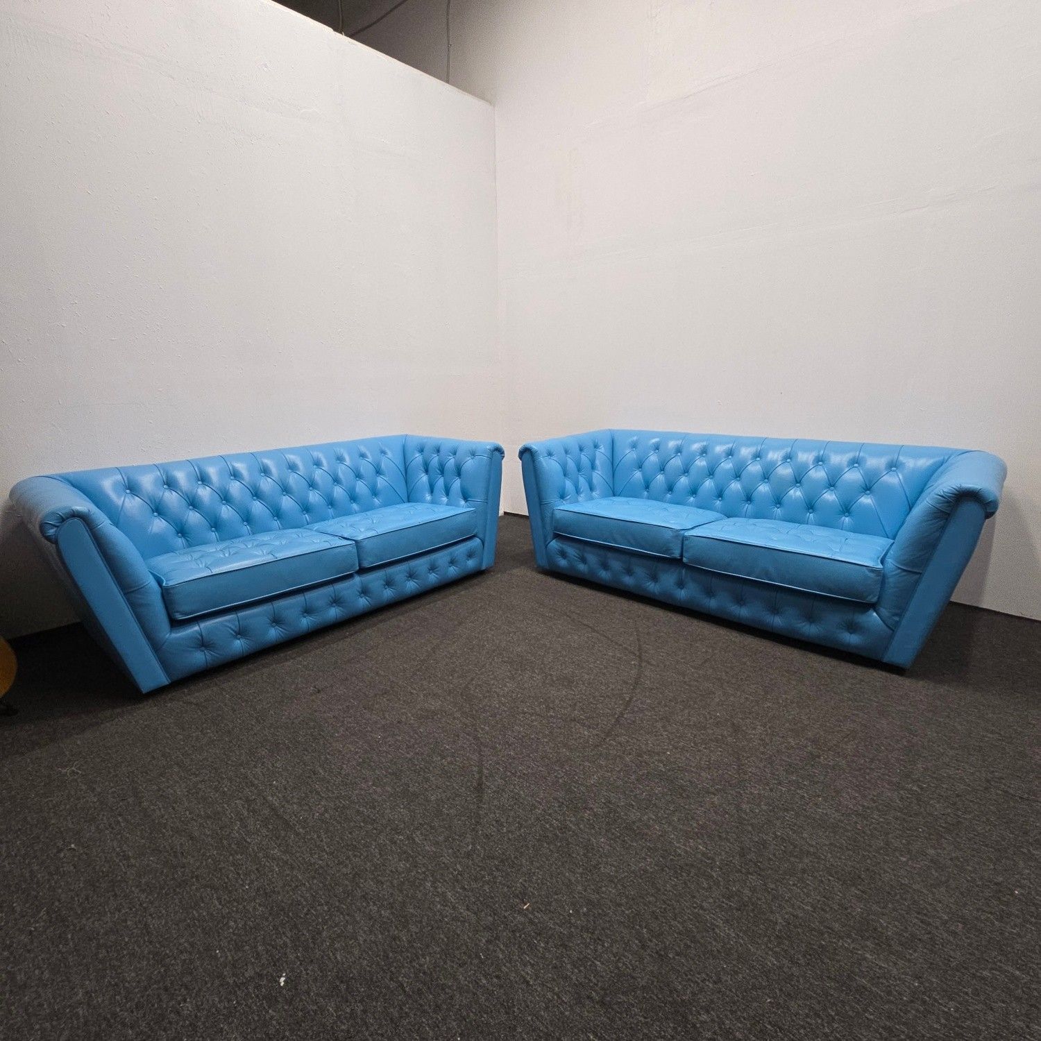 Can Deliver! $4000 OFF Real Leather Chesterfield Blue Sofa Set