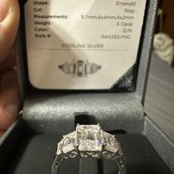 Silver Ring with Moissanite emerald shape stones