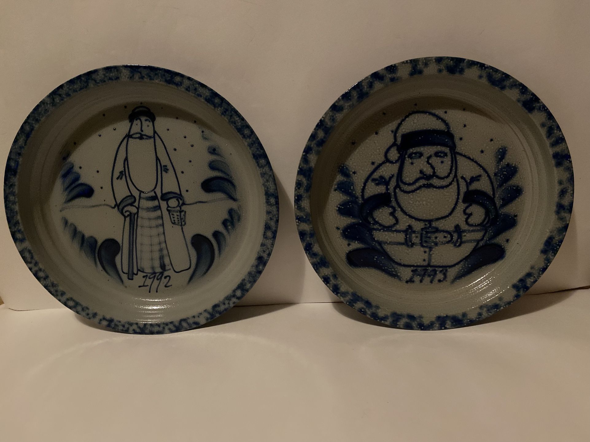 Vintage Eldreth Pottery Salt-Glazed 1992 and 1993 Christmas plates
