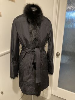 Dana Buchman Black Faux Fur Lined Long Wrap Coat