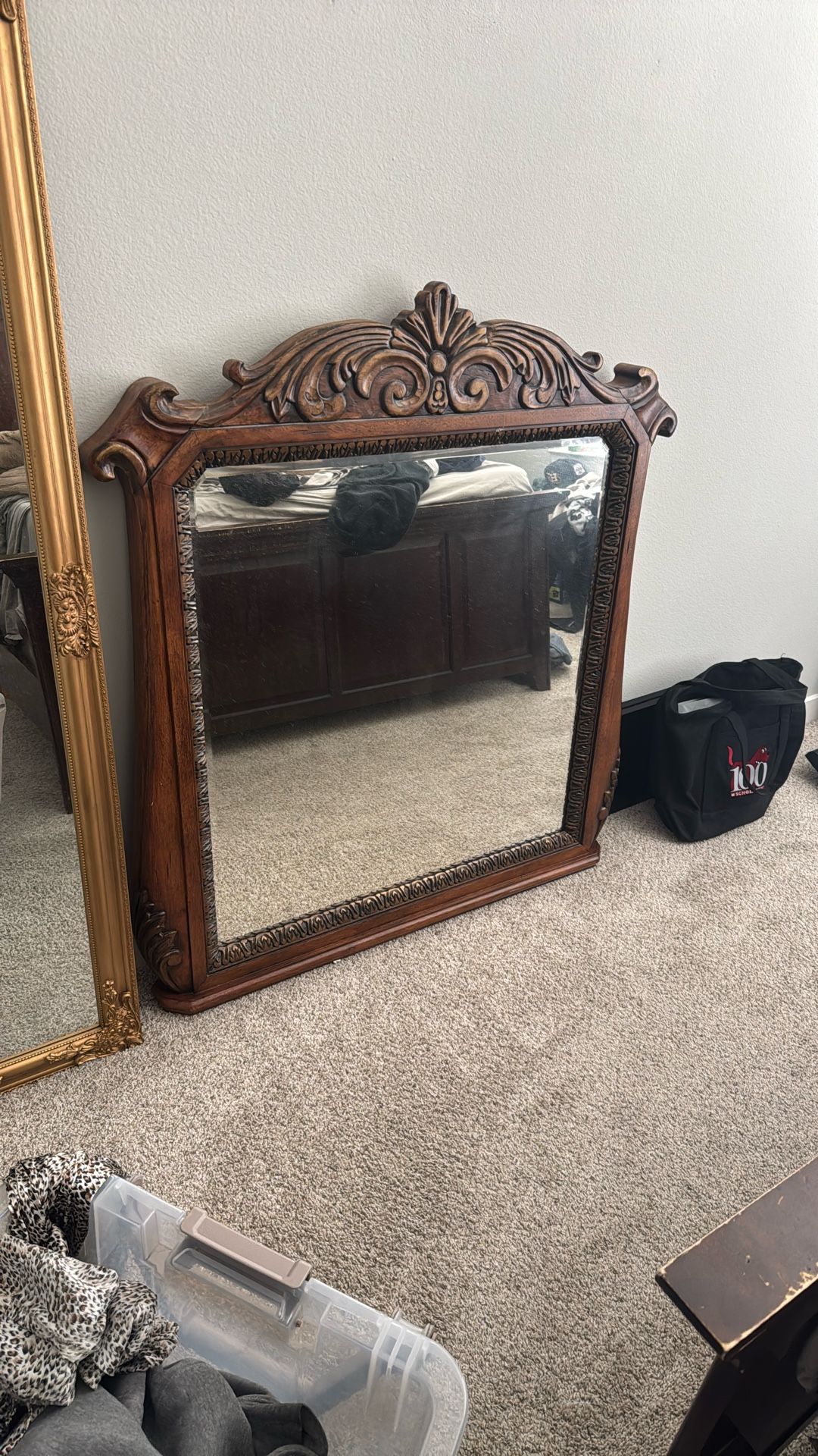 Big Mirror With Wooden Solid Wooden Frame