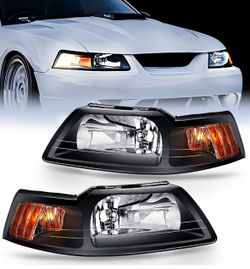 Pair Headlight Assembly 1999-2004 Ford Mustang Headlamps left right