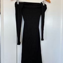 Black Ribbed Off-the-Shoulder Dress