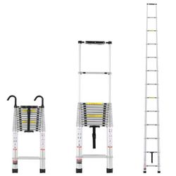 Telescoping Ladder, 16.5FT Aluminum Lightweight Extension Ladder, Multi-Button Retraction Collapsible Ladder, 419LBS Capacity with Non-Slip Feet,