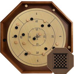 Tournament Crokinole Board Game 30 Inch, 2 in 1 Crokinole and Checkers with 30” Playing Surface, Metal Pegs,