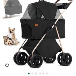 Pet Stroller, 3 in 1 Multifunction Pet Travel System,4 Wheel Foldable Pet Stroller with Storage Basket for Small Medium Dogs & Cats.