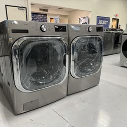 XL Washer Dryer Set New LG Graphite Steel Oversized 