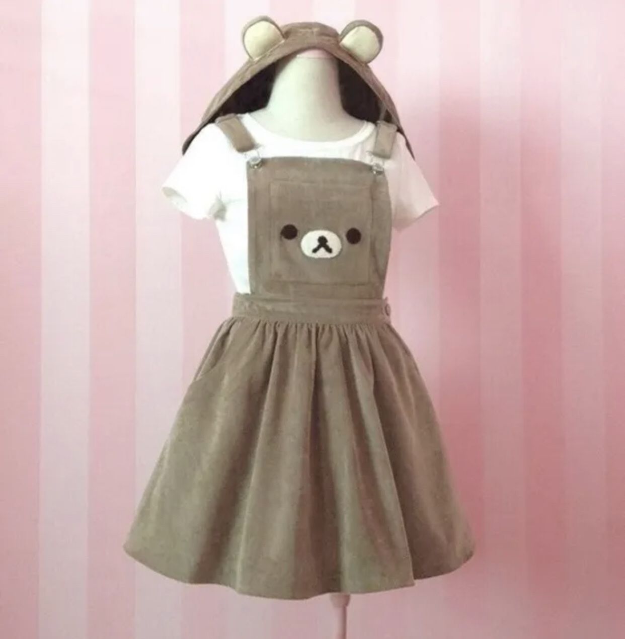 B Kawaii Rilakkuma Dress Cute Bear Embroidery Lolita Overall Hat Girl's Fashion Size s