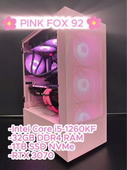 🌸ALL PINK CUSTOM FOX PC 🌸RTX 3070 | 15-12600KF | 32GB DDR4 | 1TB SSD NVME | WINDOWS 11 HOME | DESKTOP | GAMING | DEAL | 
